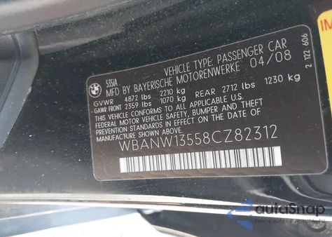 2008 BMW 535 I z USA, uszkodzony, nr VIN WBANW13558CZ82312